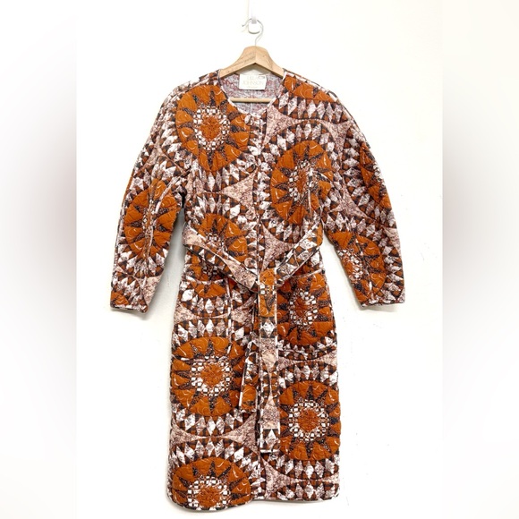 Ulla Johnson Quilted Marta Coat Bohemian Statement Outerwear Brown/ Cream Sz M - Picture 10 of 16